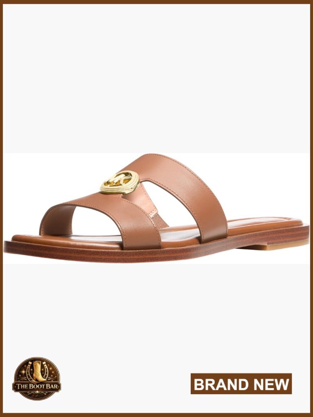 Smooth Leather Slip-On Sandals with Logo Charm Double Strap